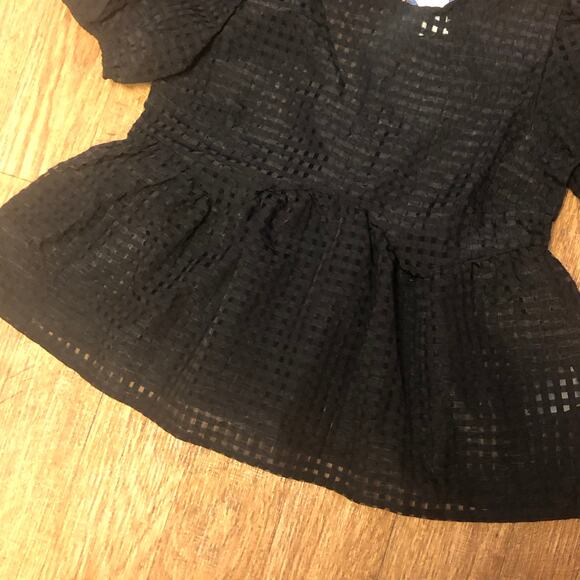 Maeve Puff Short Sleeve Babydoll Blouse in Black Size XS - Picture 6 of 13